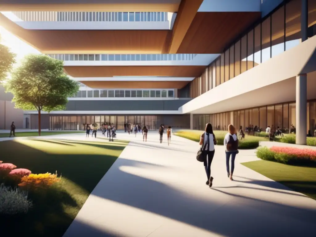 Universidad moderna y vibrante: vida en el campus Campus universitario moderno con arquitectura y paisajes vibrantes: Estrategias para destacar en admisiones universitarias