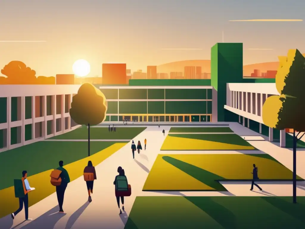 Campus universitario moderno al atardecer Campus universitario moderno al atardecer
