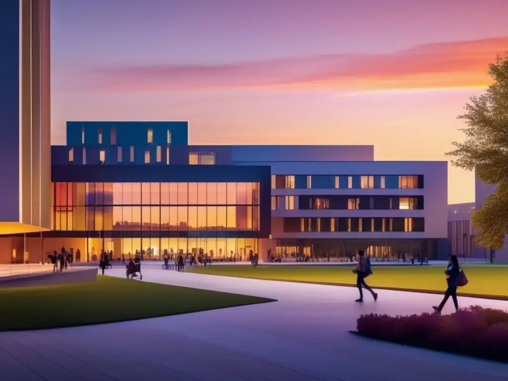 Universidad moderna al atardecer Campus universitario moderno al atardecer - Demostrar competencias digitales en admisiones universitarias