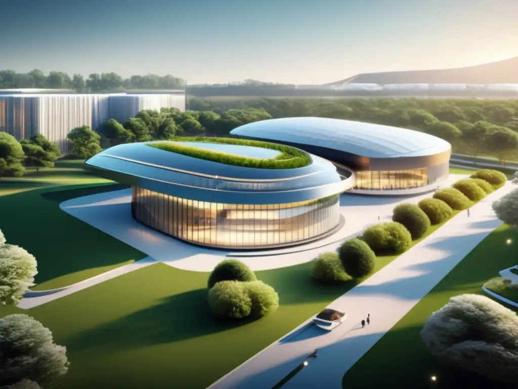 Universidad moderna y tecnológica rodeada de naturaleza Campus universitario moderno con protección de datos académicos