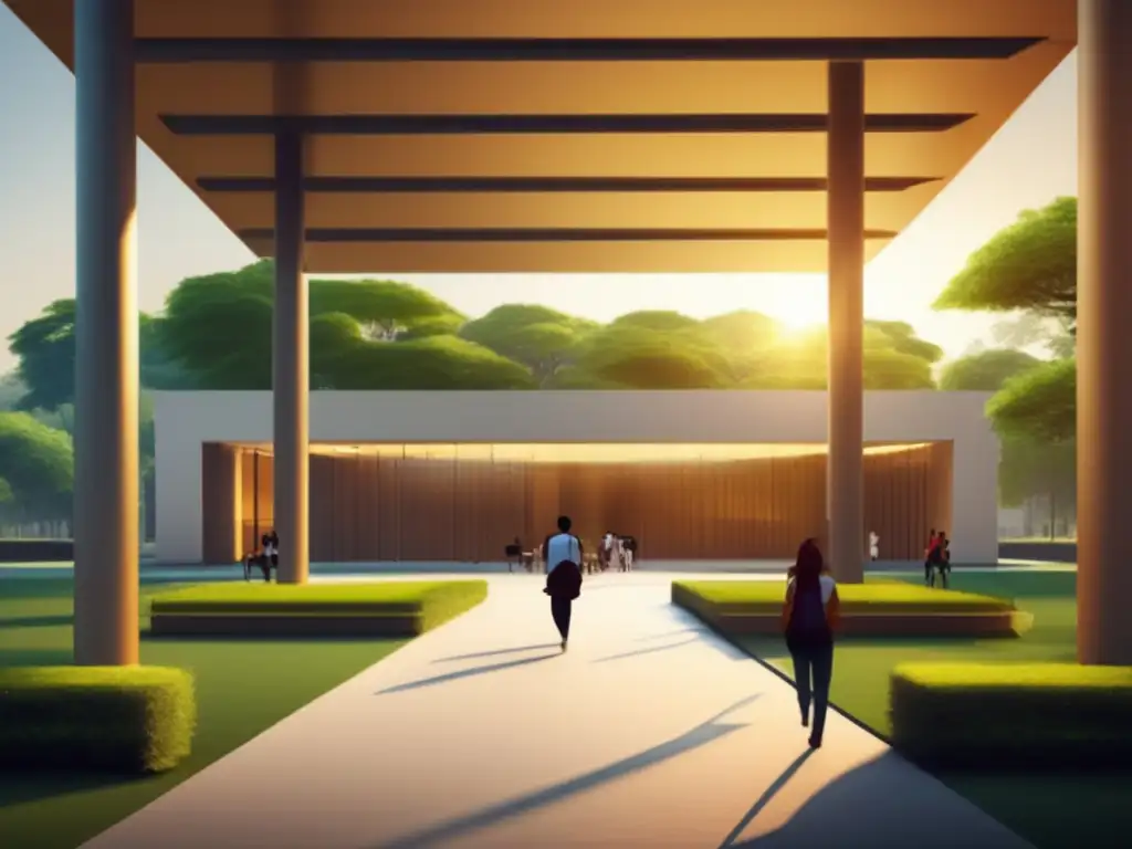 Campus universitario moderno rodeado de naturaleza Campus universitario moderno con diseño arquitectónico y naturaleza exuberante