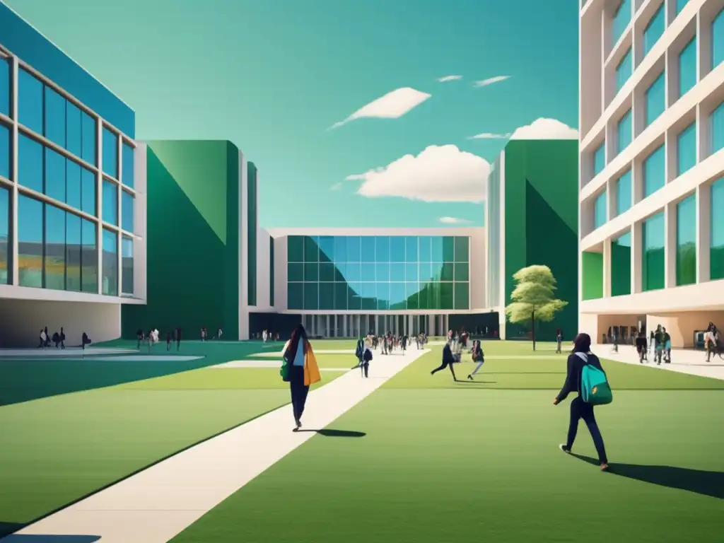 Campus universitario moderno y minimalista en un día soleado Campus universitario moderno y minimalista en un día soleado - Préstamos estudiantiles universitarios