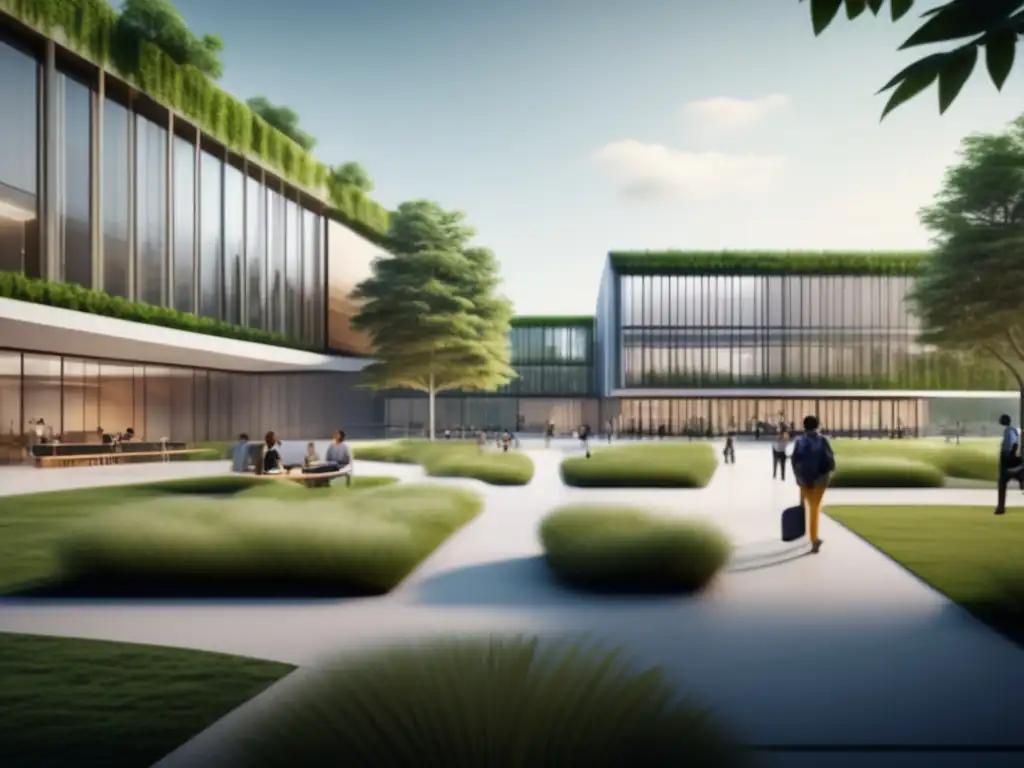 Universidad moderna con arquitectura verde Campus universitario moderno con naturaleza y arquitectura contemporánea