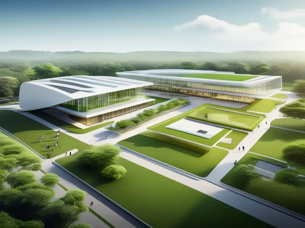 Campus universitario innovador y natural Campus universitario moderno rodeado de un paisaje verde, destacando su arquitectura innovadora y su integración con la naturaleza