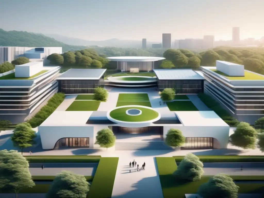 Campus universitario moderno y tecnológico Campus universitario moderno y tecnológico con estudiantes diversificados