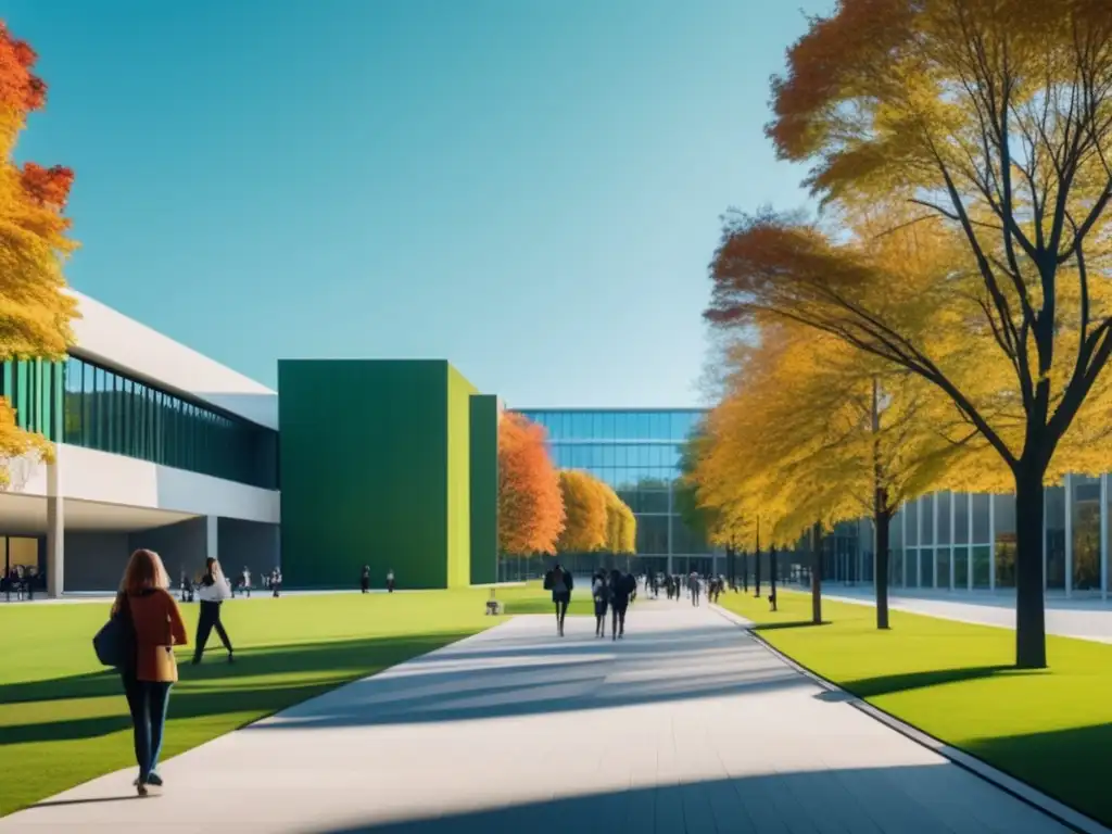 Universidad moderna en otoño vibrante Campus universitario en otoño: Elección universidad proceso admisiones