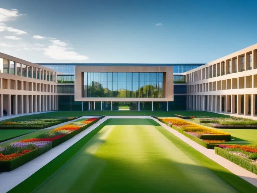 Campus universitario próspero y lleno de vida Campus universitario vibrante y moderno, evitando errores comunes en el primer año universitario
