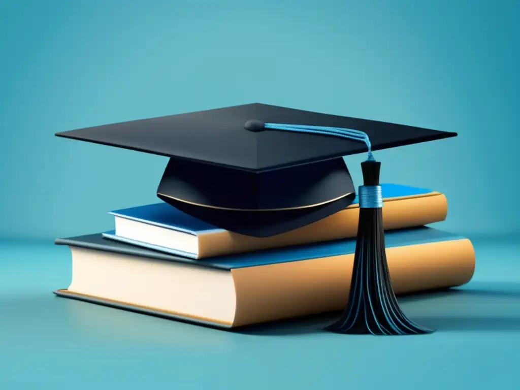 Diseño moderno de gorro de graduación sobre libros Capa de graduación y libros representando conocimiento y logros - Cancelación de deuda préstamo estudiantil
