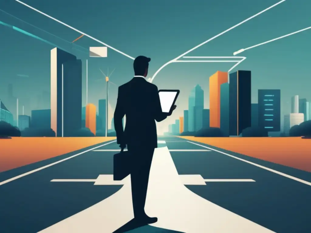 Elección de carreras en la era digital Elección de carrera en era digital: persona en una encrucijada entre edificio tradicional y paisaje digital futurista