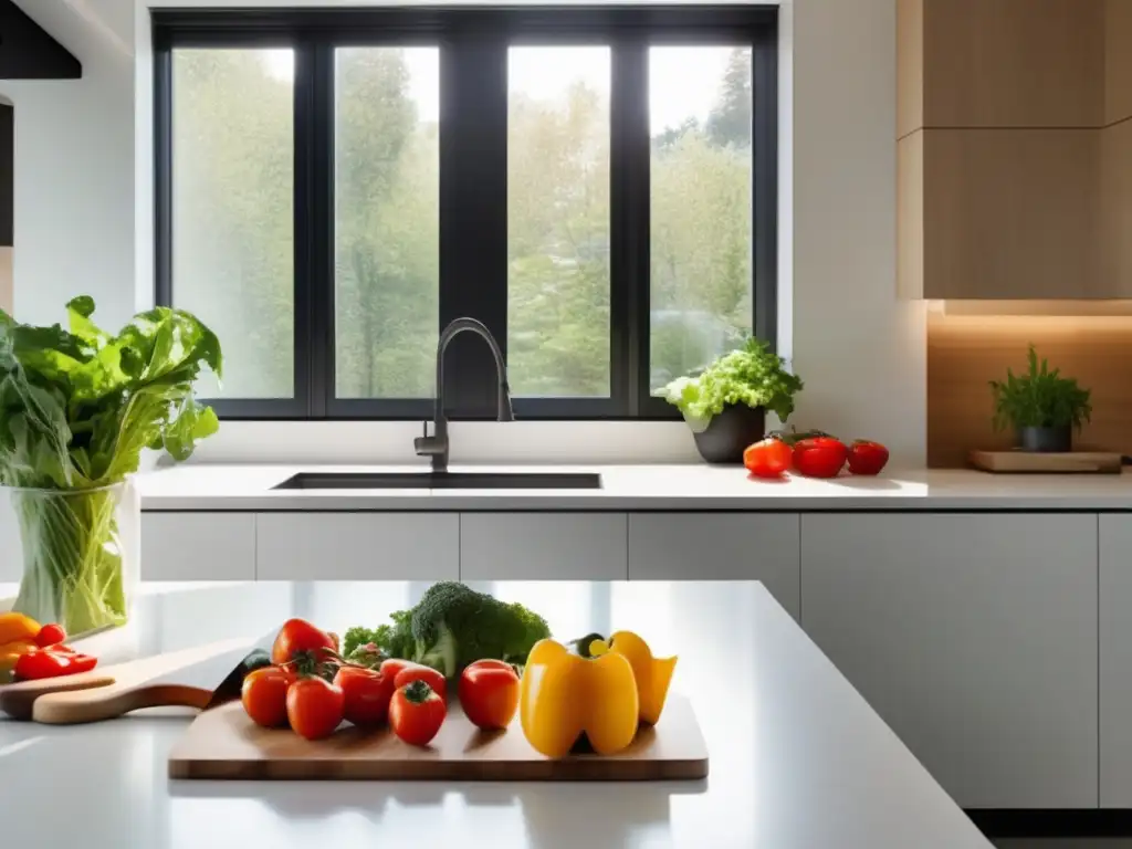 Cocina minimalista con vegetales frescos Cocina minimalista con alimentos frescos para estudiantes internacionales - Guía alimentación económica estudiante internacional