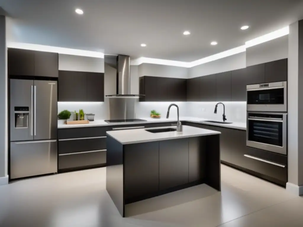 Cocina moderna y minimalista Cocina moderna y minimalista con electrodomésticos eficientes y guía alimentación económica estudiante internacional
