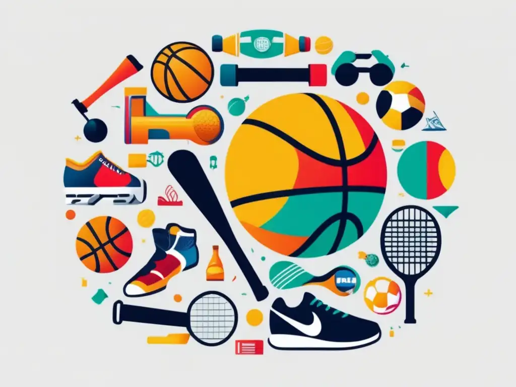 Collage deportivo vibrante y minimalista Collage deportivo con iconos vibrantes y detallados que representan diferentes deportes