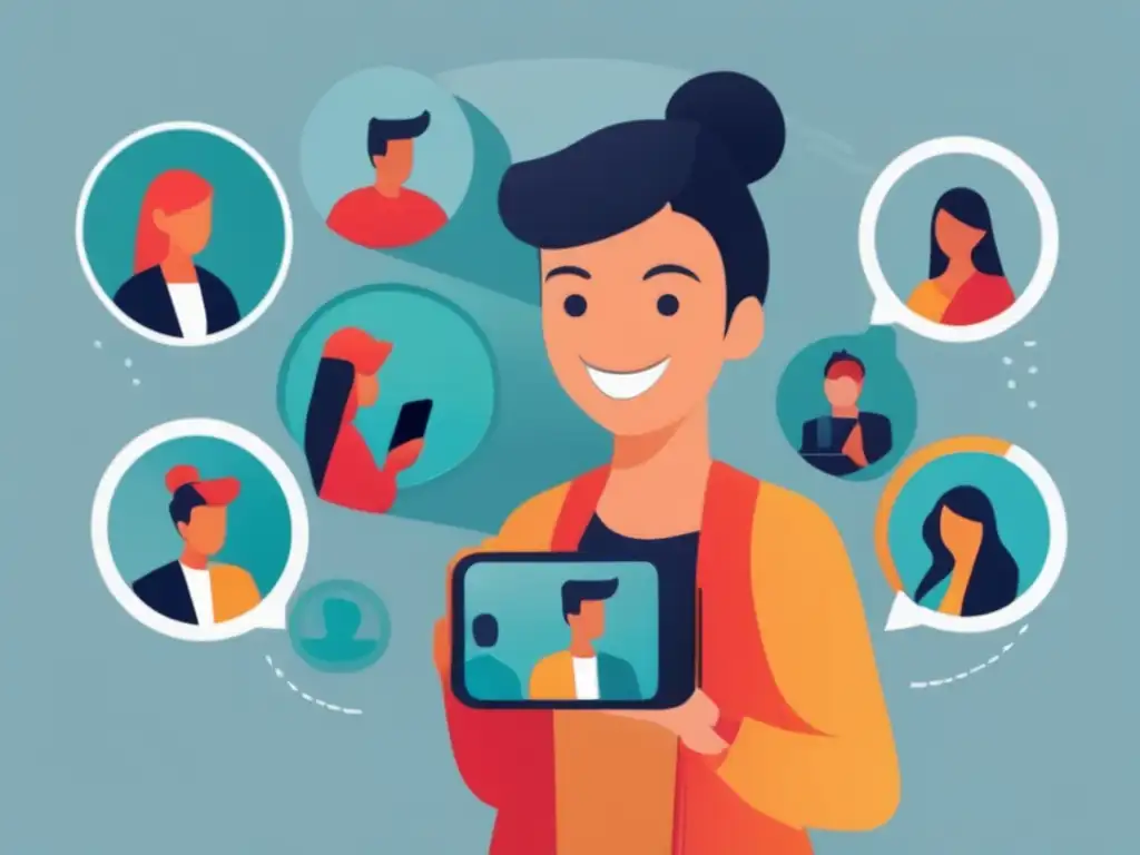 Enfoque en el crecimiento personal Superar comparación candidatos: imagen de persona confiada frente a espejo con smartphone y redes sociales