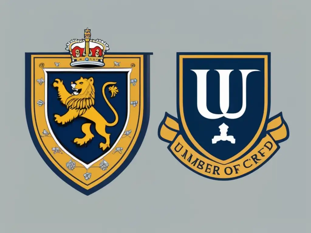 Crestas de Oxford y Cambridge en estilo moderno Comparativa admisiones universitarias: Crestas detalladas de Oxford y Cambridge, simbolizando su histórica rivalidad