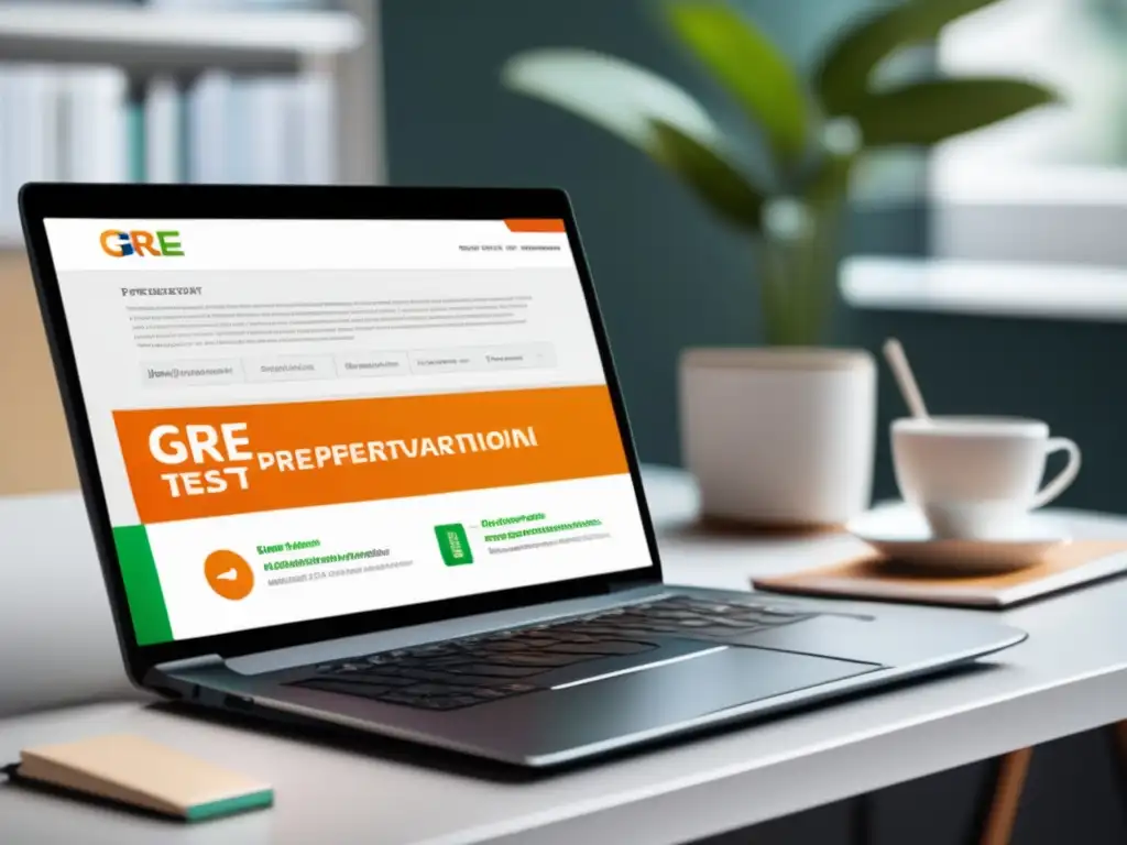 Laptop moderno con preparación para el GRE Preparación para el GRE: Guía completa para postgrados en una imagen moderna de laptop y escritorio