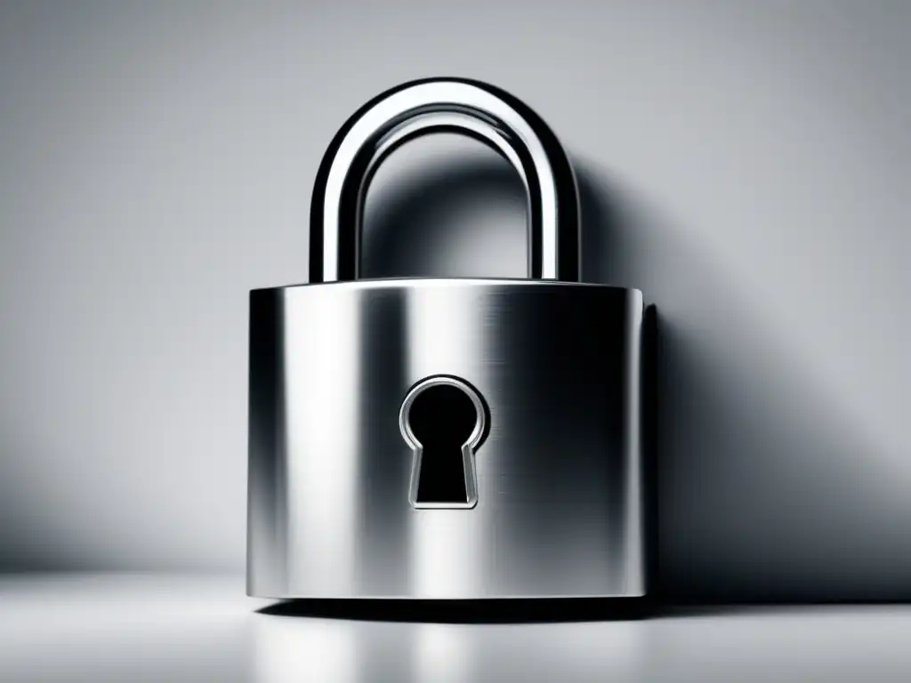 Protección de datos en admisiones universitarias Confidencialidad en admisiones: imagen minimalista y moderna de un candado cerrado en un fondo blanco, simbolizando protección de información sensible