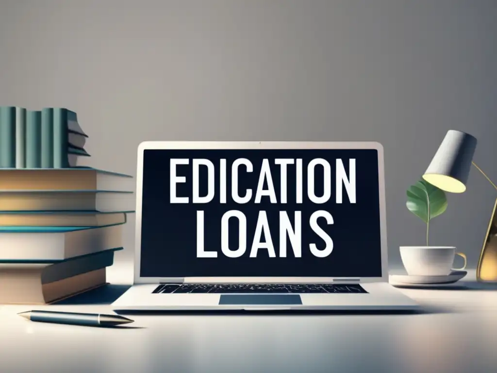 Escena minimalista de escritorio con libros y dinero Consejos: becas y préstamos universitarios