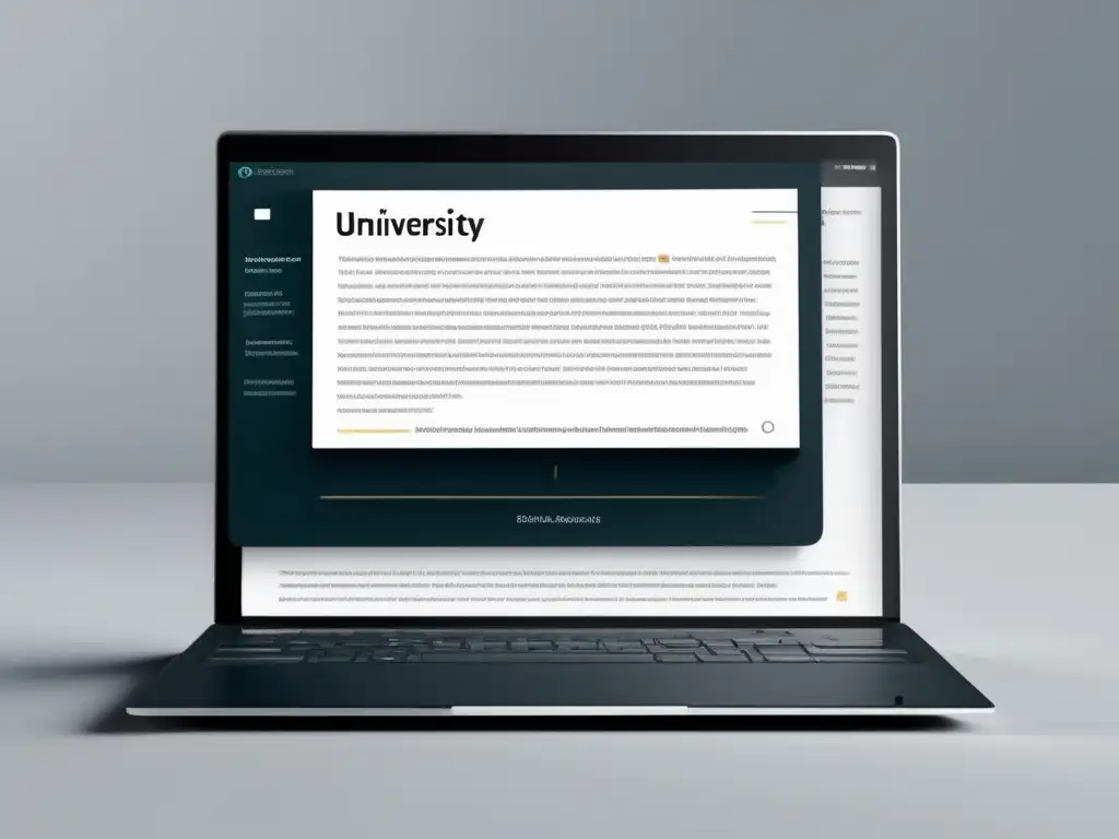 Laptop moderno con ensayo digital organizado Consejos para ensayos universitarios digitales en un laptop moderno y minimalista