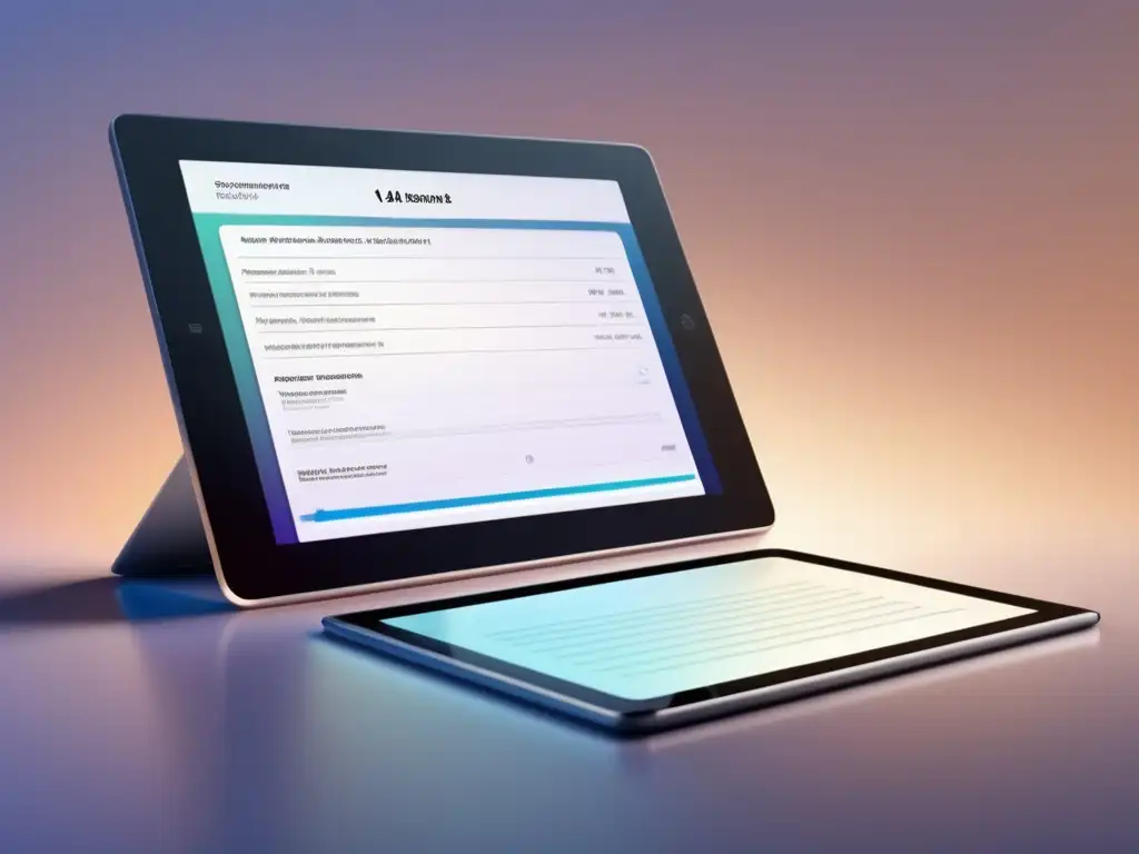 Tablet digital con pantalla en blanco, interfaz de examen y diseño elegante Consejos para destacar en examen admisión: Tablet 8k con pantalla en blanco, interfaz de examen digital y diseño elegante