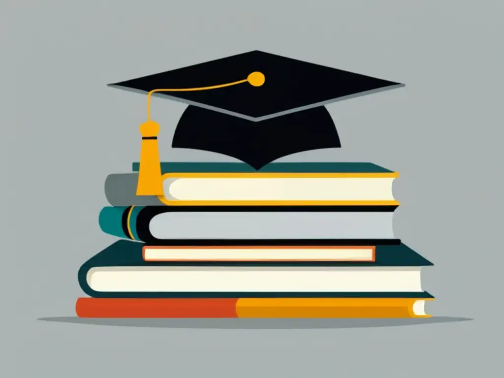 Pila de libros con birrete Consejos préstamos estudiantiles sin aval: imagen minimalista de una pila de libros con una gorra de graduación en la parte superior