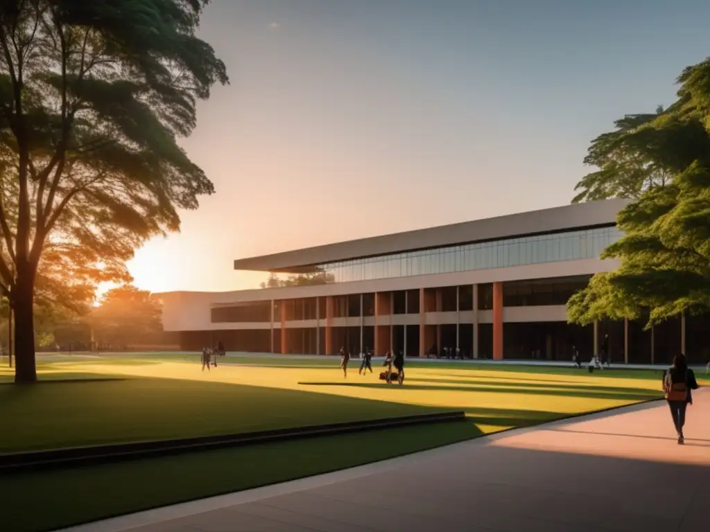 Campus universitario al atardecer Consejos para adaptarse a la vida universitaria en un campus moderno al atardecer