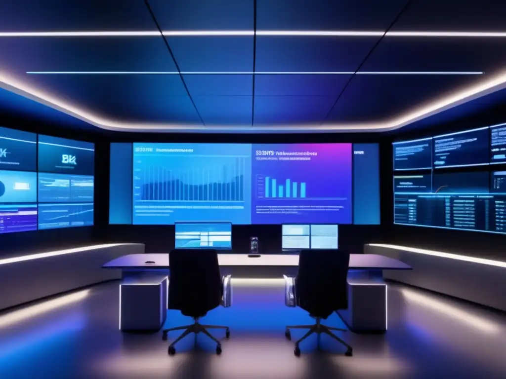Control room moderno y sofisticado Control room universitaria: tendencias admisiones, IA, datos, diseño moderno, tecnología avanzada, eficiencia y sofisticación