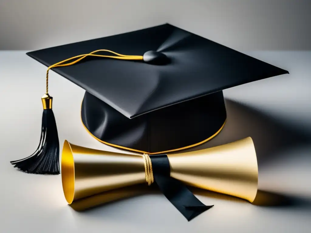Graduación elegante y minimalista Convalidaciones universitarias para transición académica - imagen elegante y minimalista de gorro y diploma sobre fondo blanco