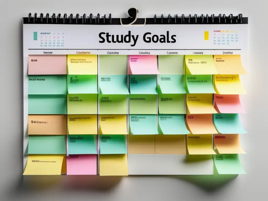 Calendario de estudio y metas Cronograma de estudio con sticky notes para exámenes de admisión