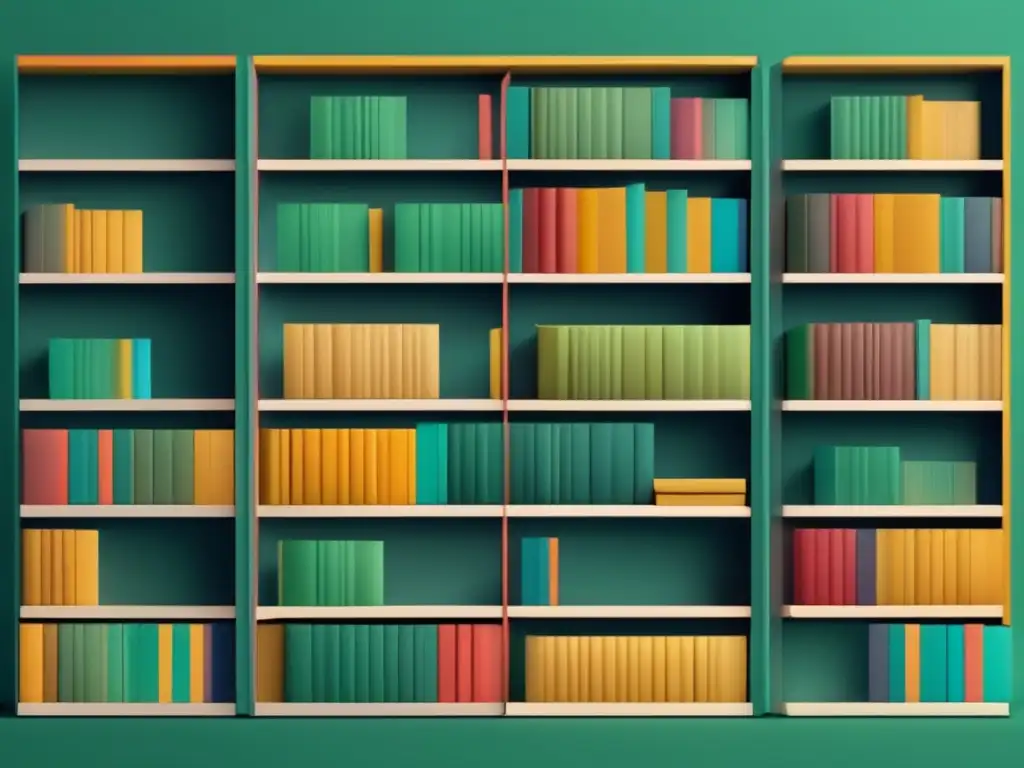 Librero minimalista con libros de habilidades blandas Preparación y curiosidad en admisiones universitarias: Un estante minimalista lleno de libros de colores y tamaños diversos, representando habilidades blandas como comunicación, resolución de problemas, trabajo en equipo, adaptabilidad, creatividad y pensamiento crítico