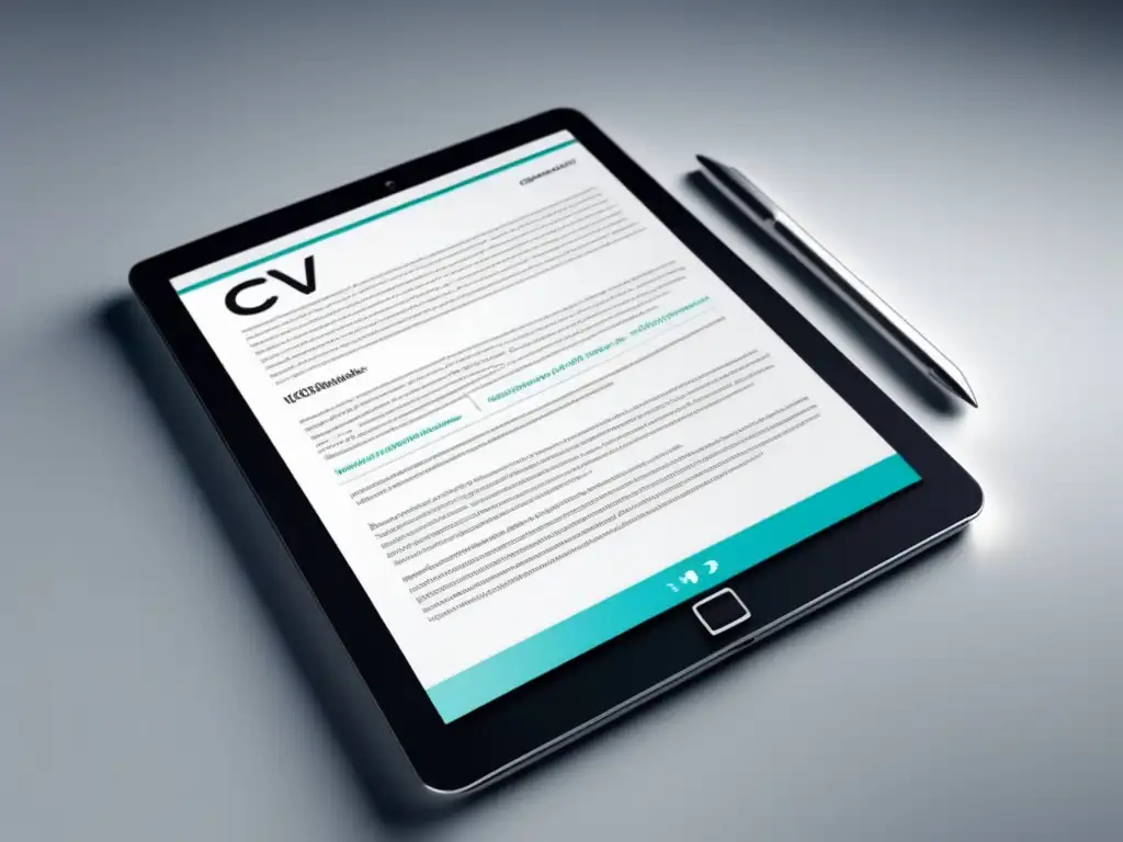 Tableta blanca con CV digital elegante CV digital en tablet: Importancia currículos digitales en admisiones universitarias
