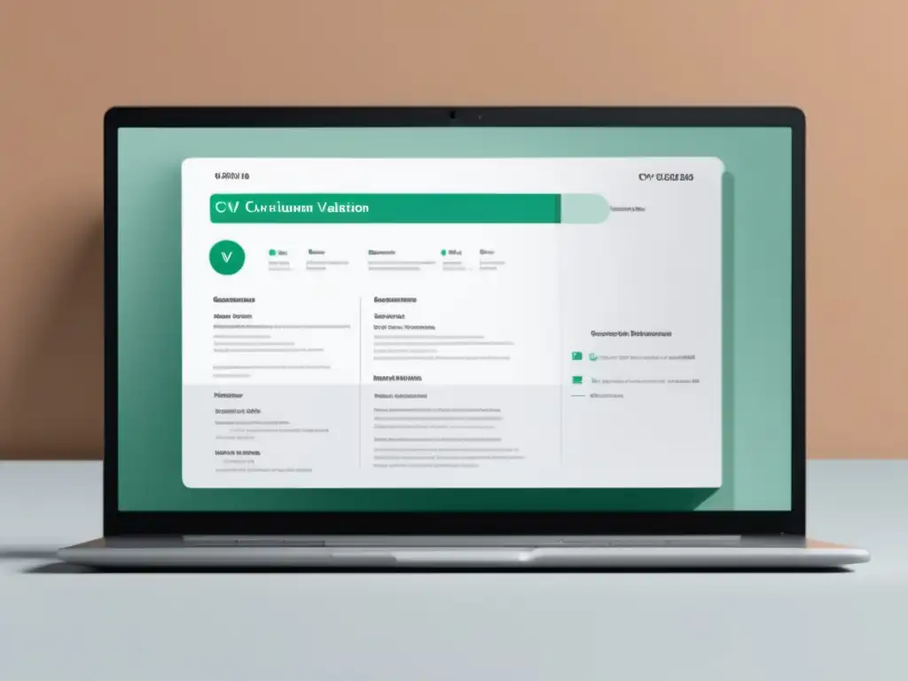 CV minimalista y moderno CV para MOOCs: Diseño minimalista y detallado de una pantalla de laptop con un currículum vitae online profesionalmente diseñado (110 caracteres)