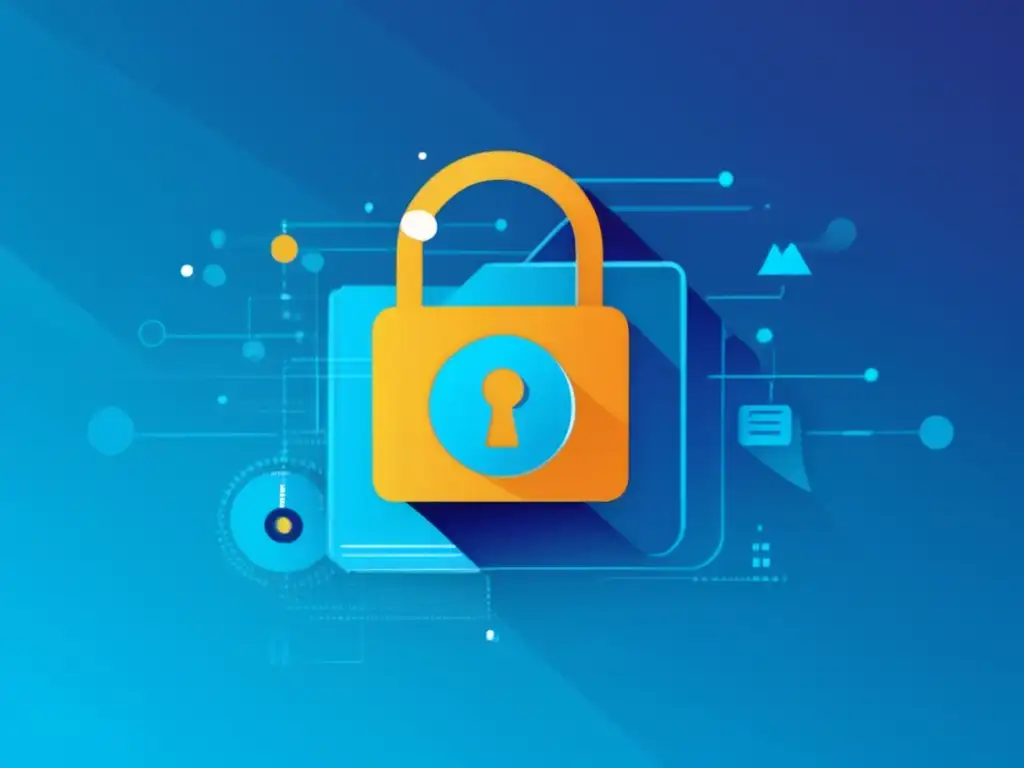 Seguridad de datos en admisiones universitarias Protección de datos en admisiones universitarias - Símbolo de candado futurista, seguro y encriptado rodeado de azul vibrante con rayos de luz, comunicando la importancia de contraseñas seguras y revisar políticas de privacidad en instituciones educativas