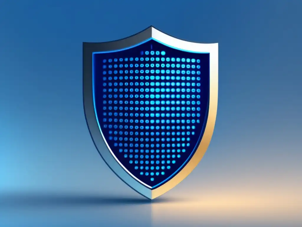 Protección estudiantil en código binario Protección datos estudiantiles: escudo binario moderno y minimalista, con patrones intrincados y fondo azul seguro y profesional