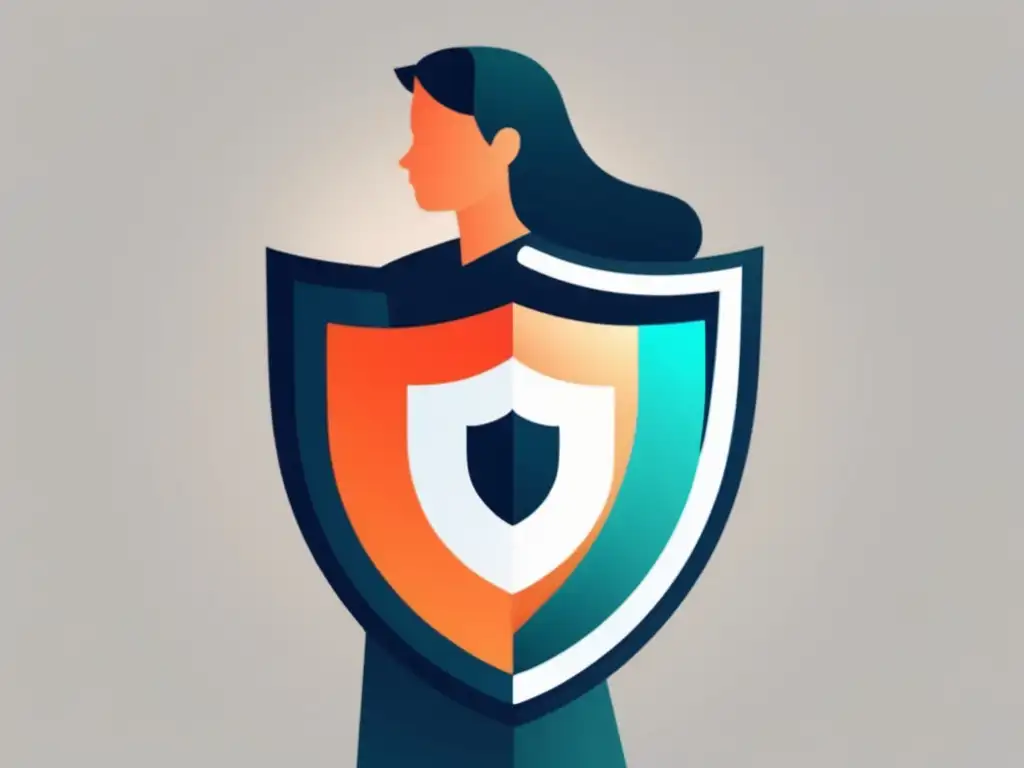 Protección de datos en la era digital Protección datos personales admisiones universitarias: ilustración minimalista de persona con escudo representando seguridad datos en era digital