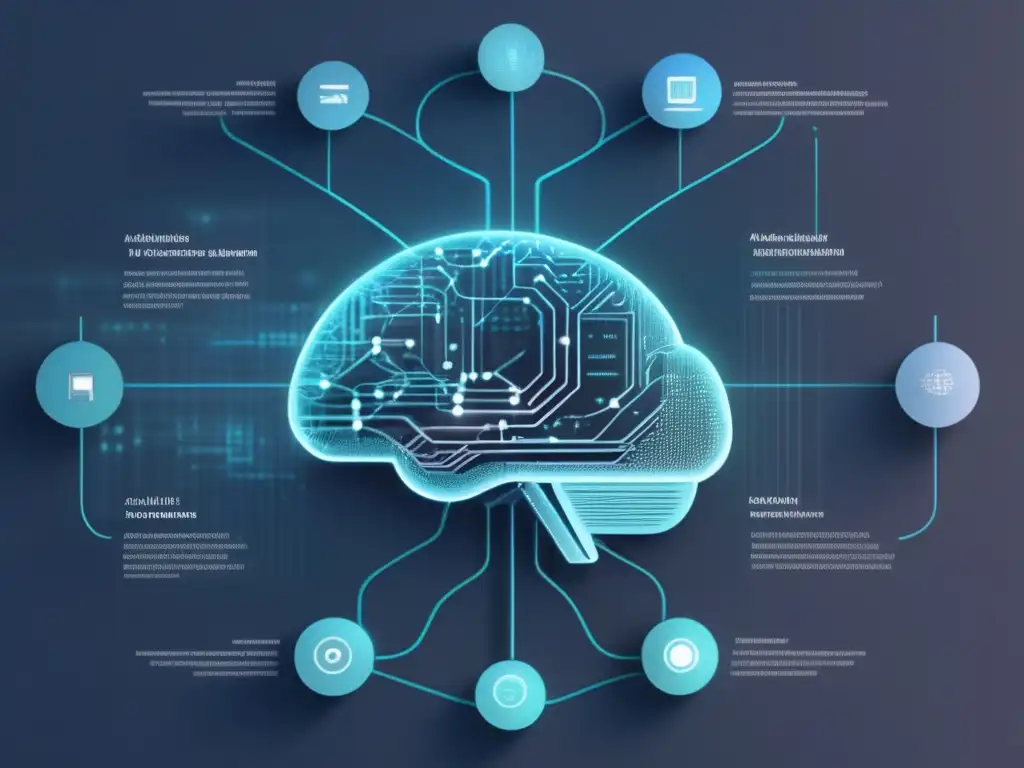 Diagrama de IA para exámenes justos Diagrama de red neuronal en pantalla transparente que representa el rol de la IA en exámenes justos