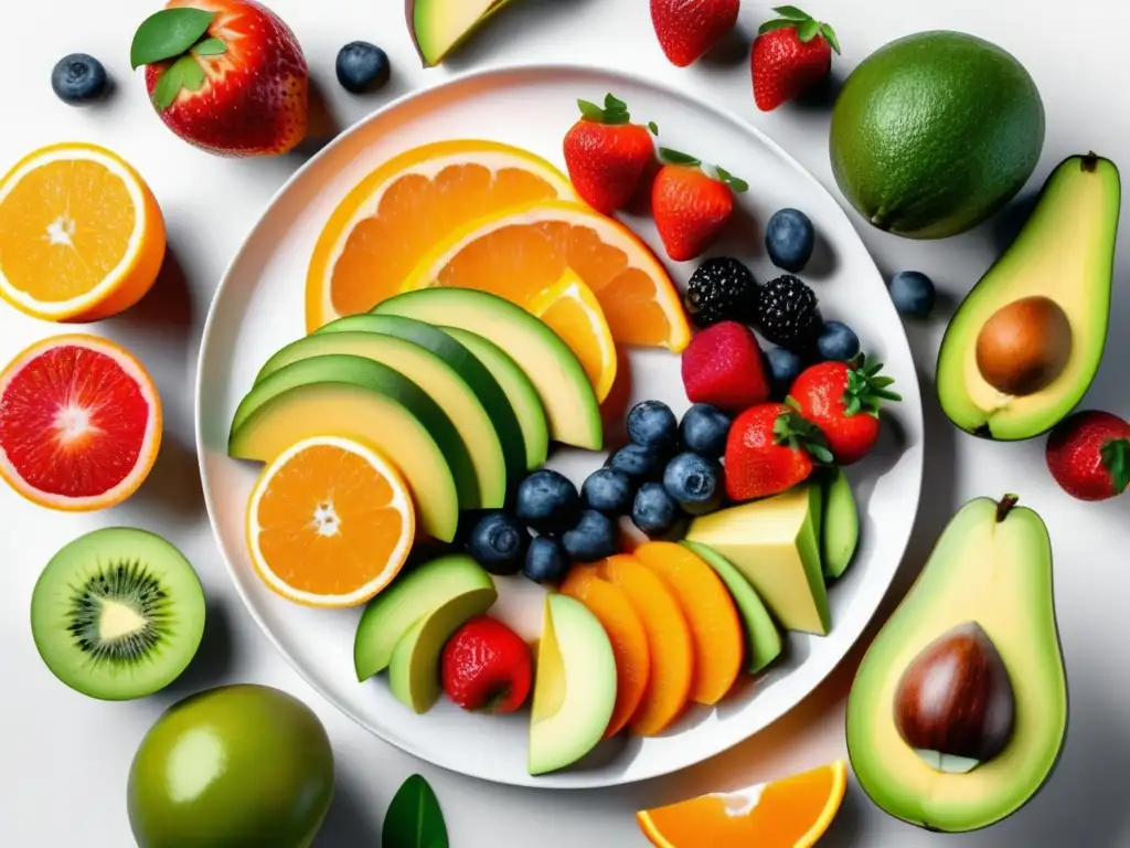 Plato de frutas y vegetales saludables Dieta estudiantil con frutas y verduras para rendimiento académico