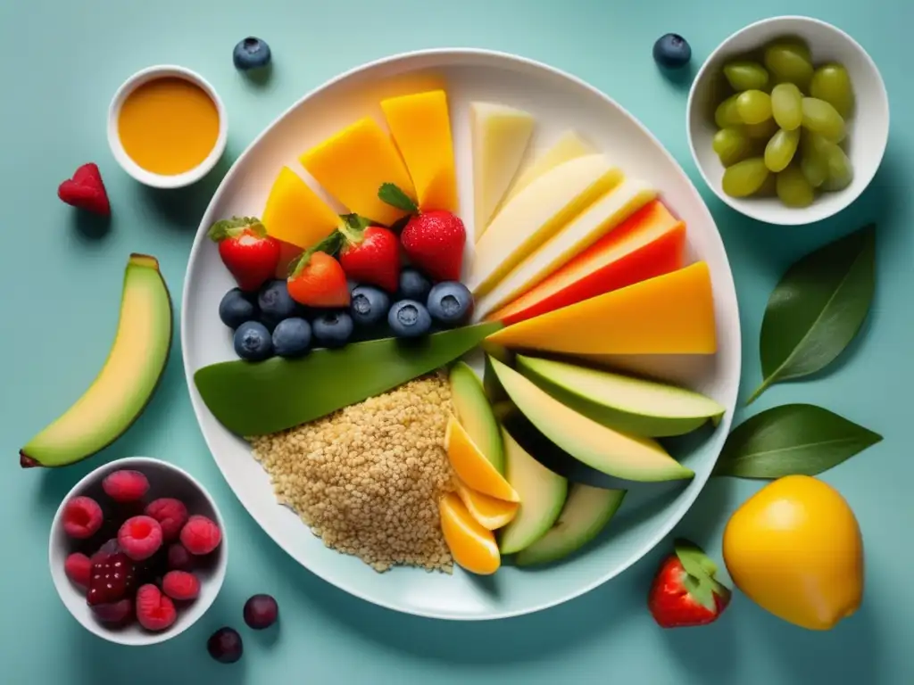 Plato balanceado de alimentos saludables Dieta estudiantil para rendimiento académico con alimentos coloridos y balanceados