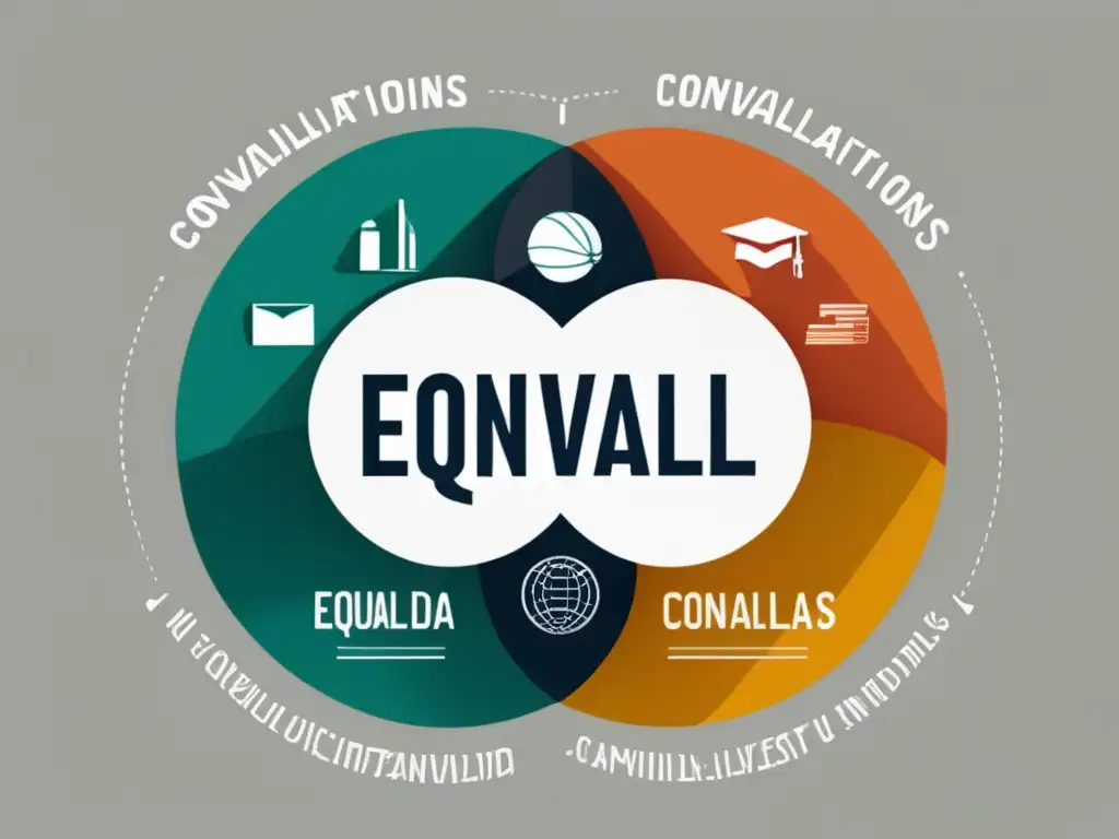 Comparación Convalidaciones vs Equivalencias Diferencias entre convalidaciones y equivalencias universitarias: imagen 8k con diseño minimalista representando dos círculos superpuestos