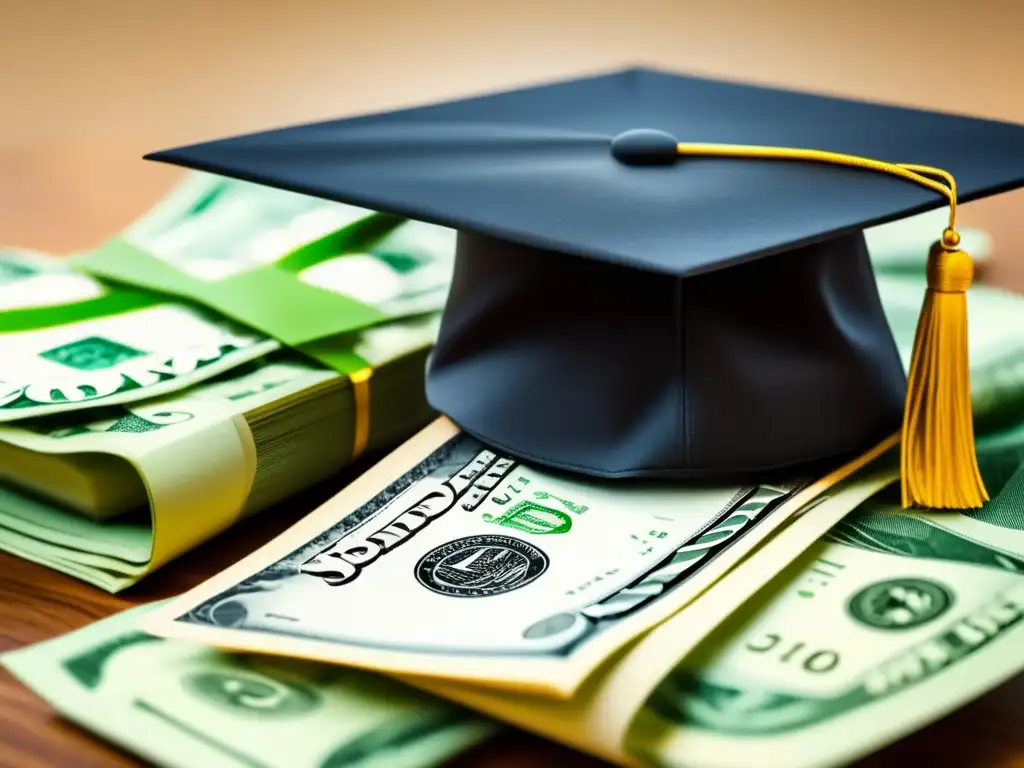 Graduación y dinero: símbolo de ayuda financiera Graduación con dinero: Ayudas financieras para deudas estudiantiles
