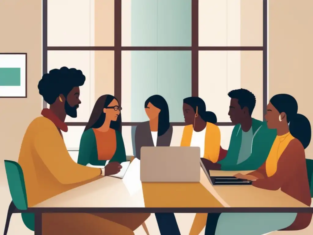 Estudiantes universitarios diversos en clase Discusión inclusiva en aula universitaria con estudiantes de diversas etnias y géneros