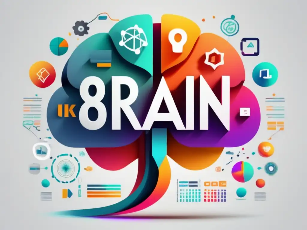 Icono de cerebro y símbolos académicos Diseño minimalista con icono de cerebro colorido rodeado de símbolos matemáticos, fórmulas científicas y caracteres de lenguaje