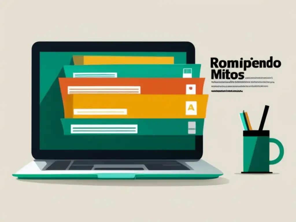 Rompiendo Mitos: Educación Abierta y Flexible Diseño minimalista con libro abierto, colores vibrantes y horarios flexibles, desmintiendo mitos sobre admisión universitaria
