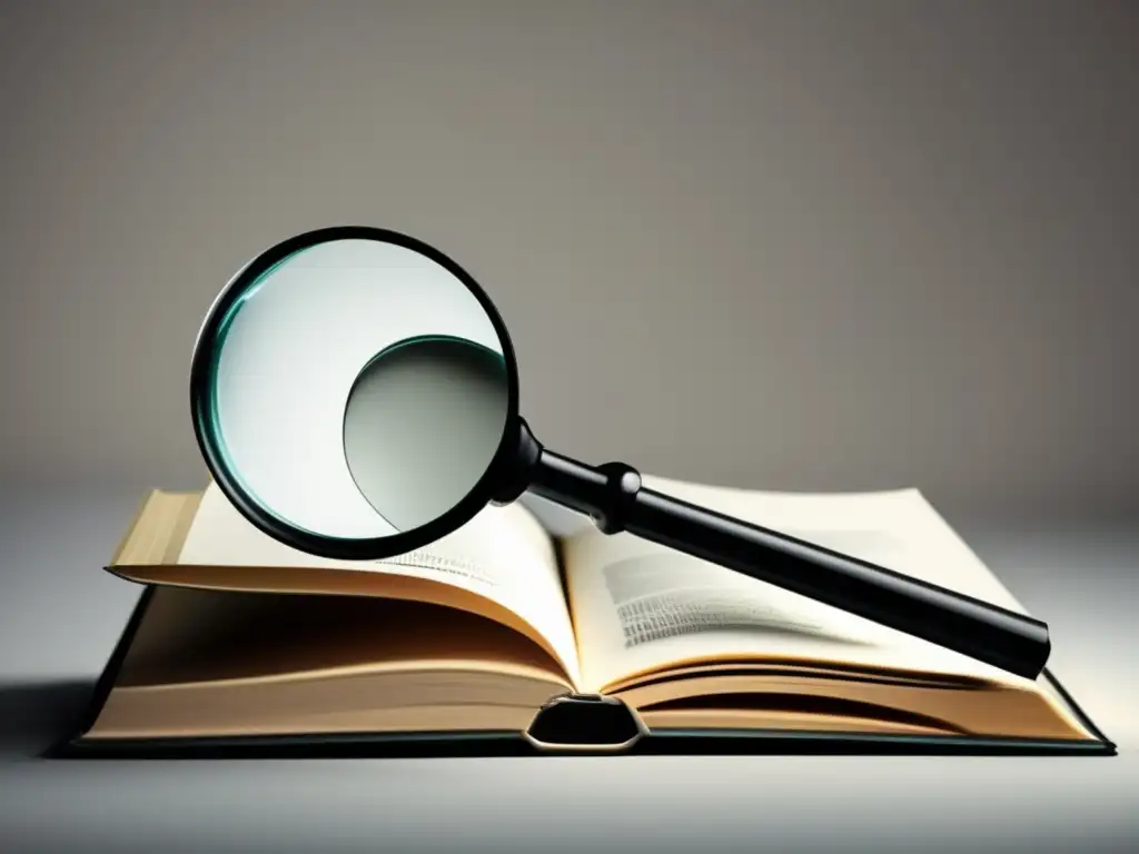 Búsqueda de becas de investigación Diseño moderno y minimalista con lupa sobre libros, simbolizando búsqueda de conocimiento