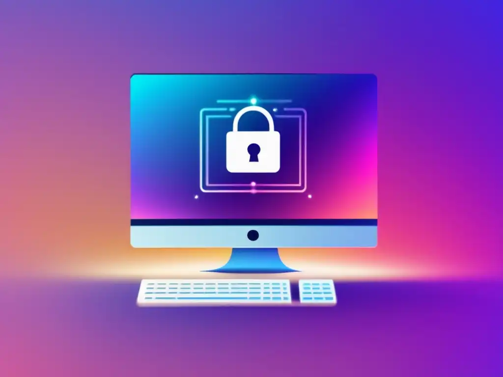 Pantalla de computadora moderna con icono de bloqueo Diseño moderno y minimalista con pantalla de computadora blanca y icono de candado digital