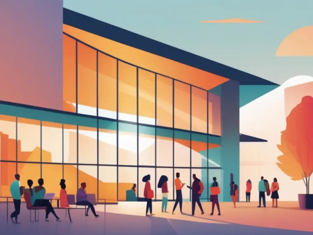 Diversidad en universidad: colaboración y conversación Diversidad en comités de admisión universitaria: ilustración moderna de una universidad con gente diversa colaborando en una sala de reuniones