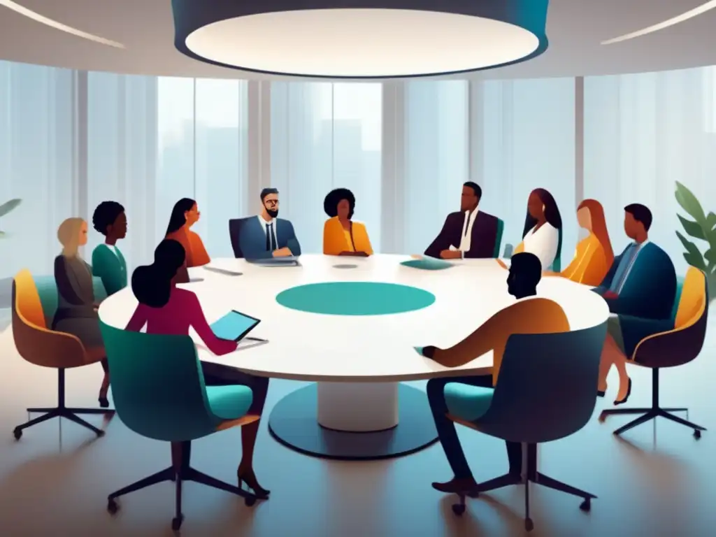 Comité de admisiones universitarias diverso y transparente Diversidad en comités de admisión universitaria: Ilustración 8k de reunión diversa en mesa redonda