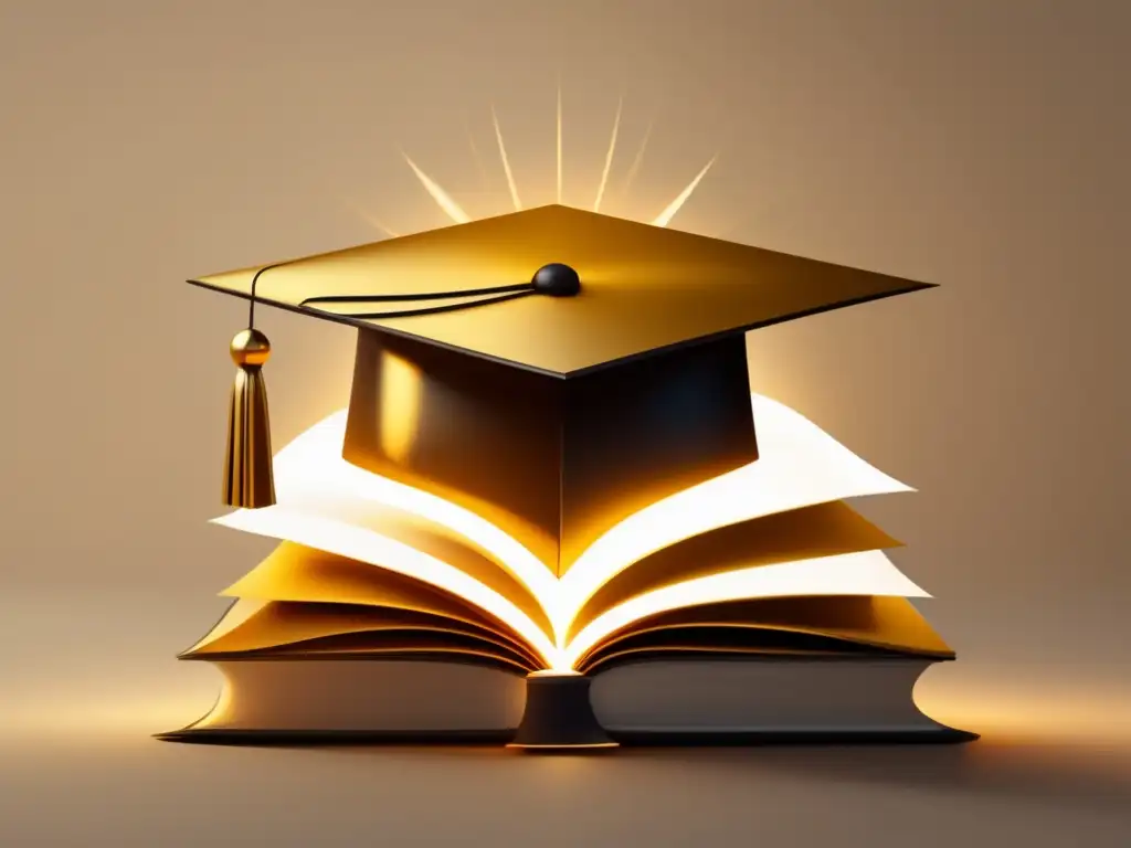 Símbolos académicos dorados en imagen minimalista Graduación dorada con símbolos académicos y beneficios de becas por mérito académico