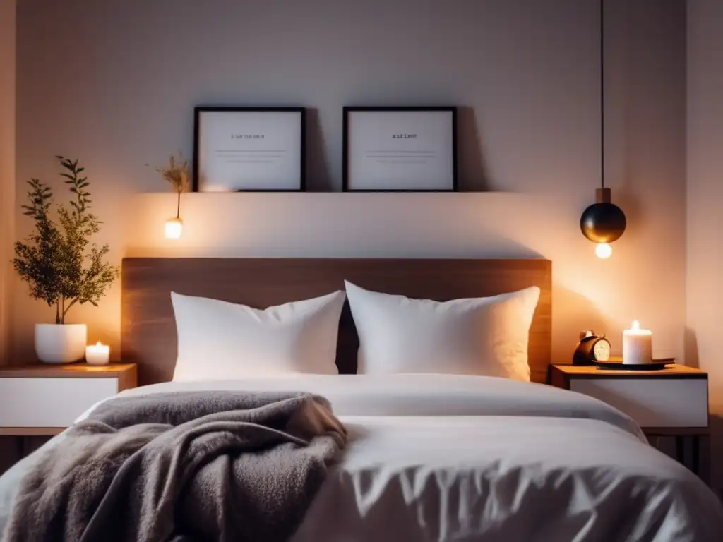 Dormitorio minimalista y acogedor Dormitorio minimalista, acogedor y tranquilo, con énfasis en la importancia del sueño en admisiones universitarias