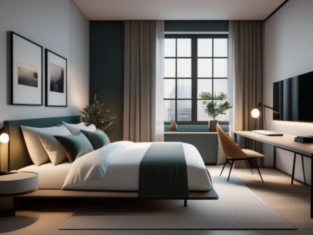 Dormitorio minimalista de lujo Dormitorio moderno y minimalista para estudiantes internacionales