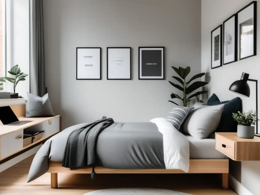 Habitación universitaria minimalista y personalizada Dormitorio universitario personalizado con luz natural y toques minimalistas
